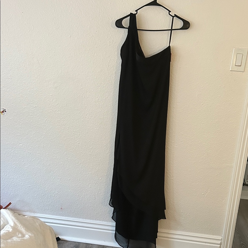 White House Black Market One Shoulder Black Dress
